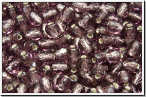 Bhm. Glasschliffperle, feuerpol., 4mm, amethyst, trans., silver-ld., 50 Stk.