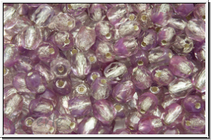 Bhm. Glasschliffperle, feuerpol., 4mm, crystal/lila, trans., silver-ld., 50 Stk.