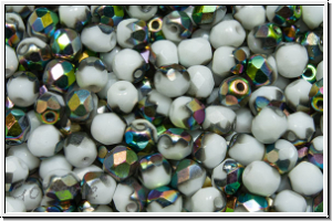 Bhm. Glasschliffperle, feuerpol., 4mm, white, op., half vitrail med., 50 Stk.