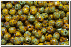 Bhm. Glasschliffperle, feuerpol., 4mm, yellow, lt., op., silver picasso, 50 Stk.