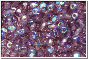 Bhm. Glasschliffperle, feuerpol., 4mm, amethyst, trans., AB, 50 Stk.