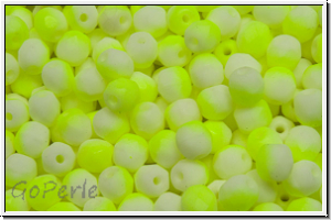 Bhm. Glasschliffperle, feuerpol., 4mm, white, op., half neon yellow, matte, 50 Stk.