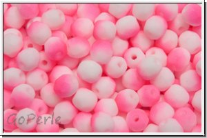 Bhm. Glasschliffperle, feuerpol., 4mm, white, alabaster, half neon pink, matte, 50 Stk.