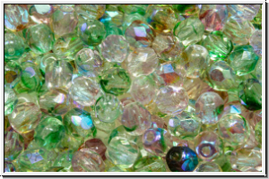 Bhm. Glasschliffperle, feuerpol., 4mm, green/brown-Multi Mix, trans., AB, 50 Stk.