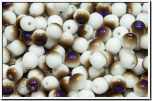 bhm. Glasperle, rund, 4mm, white, alabaster, half azuro, 50 Stk.