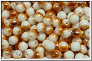 bhm. Glasperle, rund, 4mm, white, alabaster, half copper luster, 50 Stk.