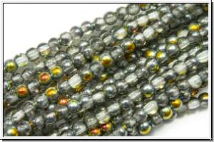 bhm. Glasperle, rund, 2mm, crystal, trans., half marea, 1 Strang