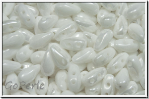 DropDuo-Beads, 3x6mm, white, op., shimmer, 50 Stk.