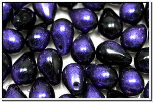 Drop Beads, 6x9mm, black, op., half violet waxed, 20 Stk.