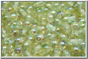 bhm. Glasperle, rund, 4mm, crystal, trans., green AB, 50 Stk.