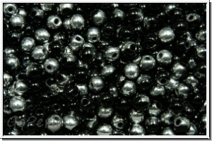 bhm. Glasperle, rund, 3mm, black, op., half silver, 50 Stk.