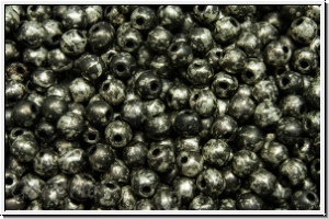 bhm. Glasperle, rund, 3mm, black, op., antique chrome, matte, 50 Stk.