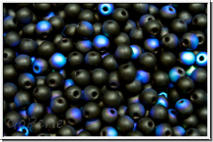 bhm. Glasperle, rund, 3mm, black, op., AB, matte, 50 Stk.