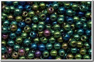 bhm. Glasperle, rund, 3mm, green, met., iris., 50 Stk.