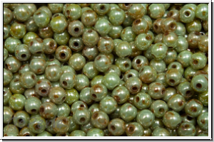 bhm. Glasperle, rund, 3mm, white, op., green/brown, marbled, 50 Stk.