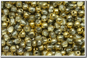 bhm. Glasperle, rund, 3mm, crystal, trans., half brass, 50 Stk.