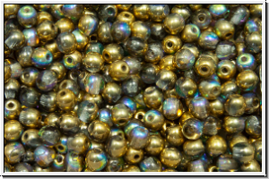 bhm. Glasperle, rund, 3mm, crystal, trans., golden AB, 50 Stk.