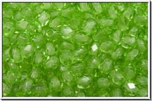 Bhm. Glasschliffperle, PRECIOSA, feuerpol., 3mm, crystal, trans., lime (dyed), 50 Stk.