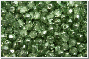 Bhm. Glasschliffperle, PRECIOSA, feuerpol., 3mm, crystal, trans., half labrador solgel green, 50 Stk.