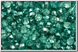 Bhm. Glasschliffperle, PRECIOSA, feuerpol., 3mm, crystal, trans., half labrador solgel turquoise, 50 Stk.