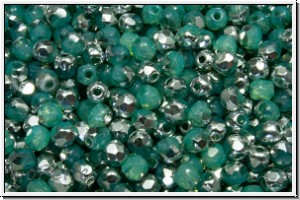 Bhm. Glasschliffperle, feuerpol., 3mm, turquoise, opal, half silver, 50 Stk.