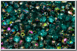 Bhm. Glasschliffperle, feuerpol., 3mm, turquoise, trans., half vitrail, 50 Stk.