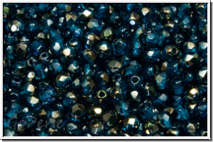 Bhm. Glasschliffperle, feuerpol., 3mm, capri blue, trans., half valentinite, 50 Stk.