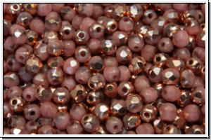 Bhm. Glasschliffperle, feuerpol., 3mm, rose, vintage, op., half capri gold, 50 Stk.