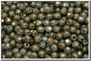 Bhm. Glasschliffperle, feuerpol., 3mm, white, op., blue/brown mineralic, 50 Stk.