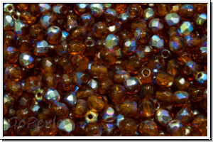 Bhm. Glasschliffperle, feuerpol., 3mm, topaz, med., trans., AB, 50 Stk.