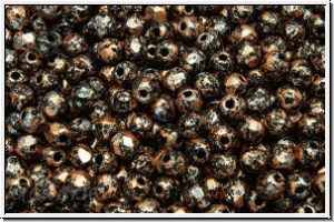 Bhm. Glasschliffperle, feuerpol., 3mm, black, op., lt. copper, tweedy, 50 Stk.