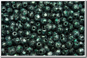 Bhm. Glasschliffperle, feuerpol., 3mm, black, op., green, tweedy, 50 Stk.