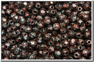 Bhm. Glasschliffperle, feuerpol., 3mm, black, op., red, tweedy, 50 Stk.