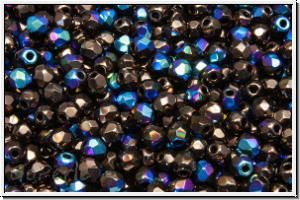 Bhm. Glasschliffperle, feuerpol., 3mm, bronze, dk., met., AB, 50 Stk.