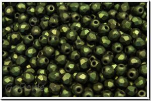 Bhm. Glasschliffperle, feuerpol., 3mm, green, met., matte, 50 Stk.