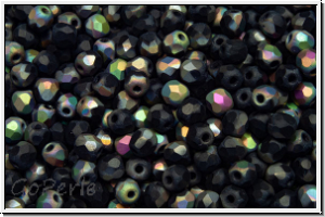 Bhm. Glasschliffperle, feuerpol., 3mm, black, op., half vitrail, matte, 50 Stk.