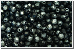 Bhm. Glasschliffperle, feuerpol., 3mm, black, op., half chrome, matte, 50 Stk.