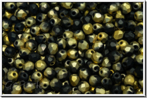 Bhm. Glasschliffperle, feuerpol., 3mm, black, op., half brass, matte, 50 Stk.