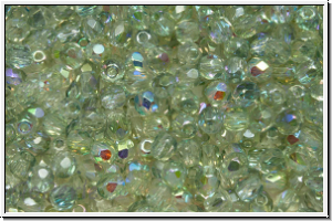 Bhm. Glasschliffperle, feuerpol., 3mm, crystal, trans., green AB, 50 Stk.