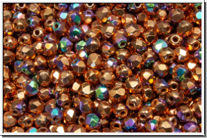 Bhm. Glasschliffperle, feuerpol., 3mm, crystal, trans., full copper plated, AB, 50 Stk.