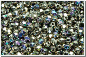 Bhm. Glasschliffperle, feuerpol., 3mm, crystal, trans., full nickel plated, AB, 50 Stk.