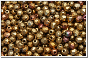 Bhm. Glasschliffperle, feuerpol., 3mm, bronze, met., iris., satin, 50 Stk.