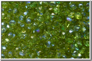 Bhm. Glasschliffperle, feuerpol., 3mm, olivine, trans., AB, 50 Stk.