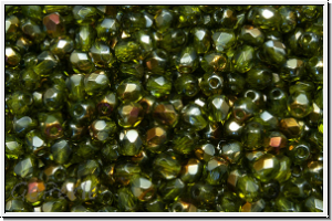 Bhm. Glasschliffperle, feuerpol., 3mm, olivine, trans., half valentinite, 50 Stk.