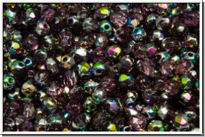 Bhm. Glasschliffperle, feuerpol., 3mm, amethyst, trans., half vitrail, 50 Stk.