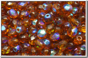 Bhm. Glasschliffperle, feuerpol., 4mm, topaz, med., trans., AB, 50 Stk.