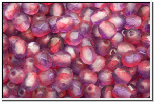 Bhm. Glasschliffperle, feuerpol., 4mm, crystal, trans., amethyst/fuchsia dual coated, matte, 50 Stk.