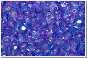 Bhm. Glasschliffperle, feuerpol., 4mm, crystal, trans., blue/purple dual coated, 50 Stk.