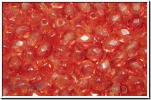 Bhm. Glasschliffperle, feuerpol., 4mm, crystal, trans., orange/red dual coated, 50 Stk.