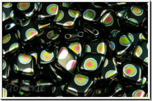 Flat Rhombus-Beads, 9x7mm, black, op., vitrail peacock, 25 Stk.